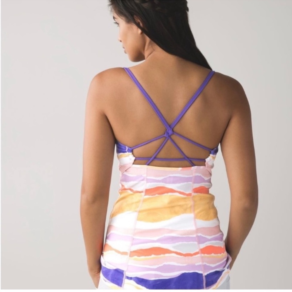 Lululemon Dancing Warrior Colorful Striped Cross Back Athletic Tank
